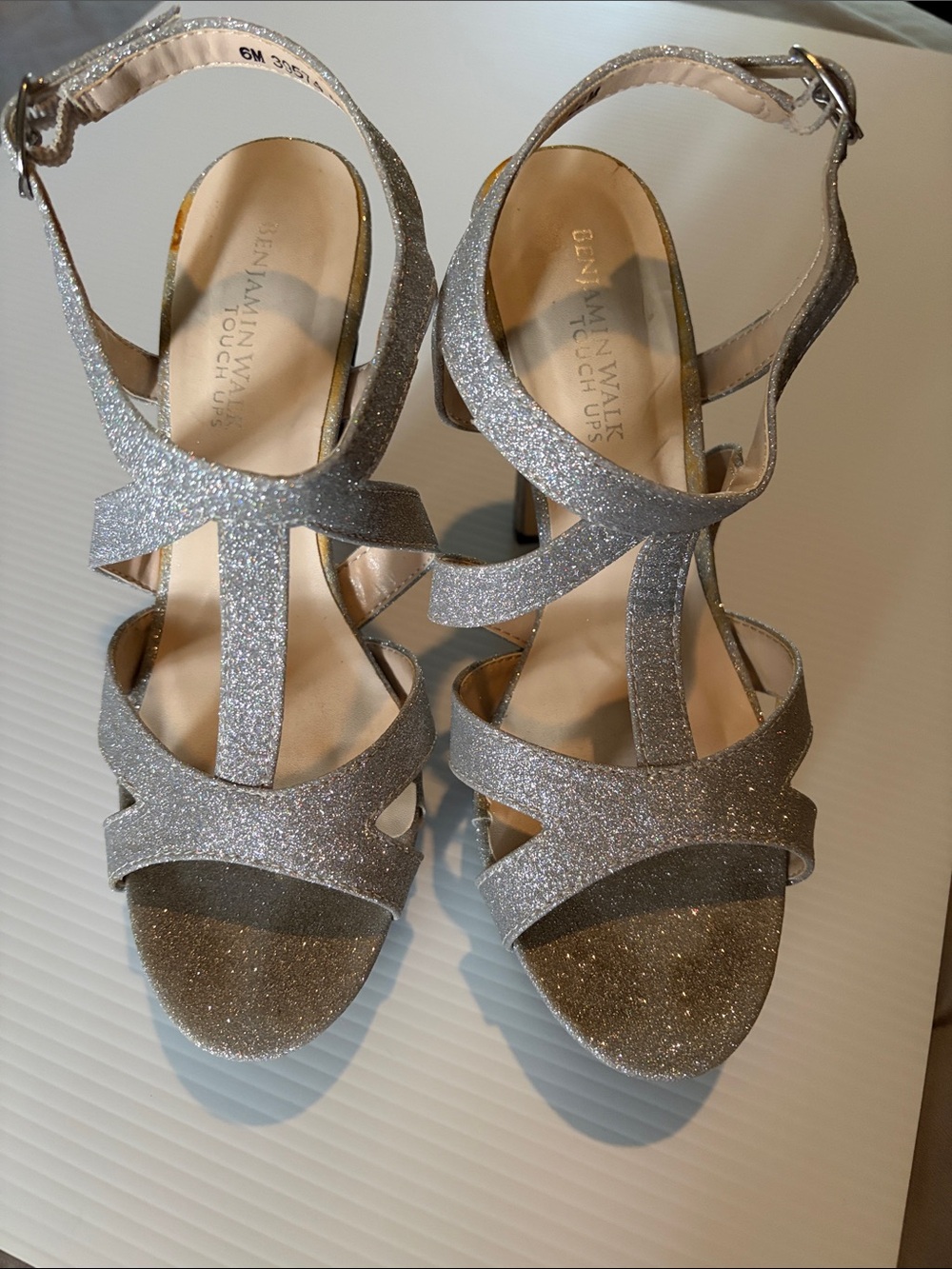 Benjamin Walk Silver Glitter Strappy High 4” Heels